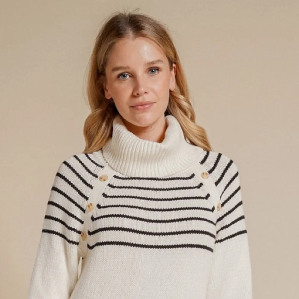 🆕Sweater Dress Striped With Button Detail Black & OffWhite S, M & L Available - Picture 3 of 4